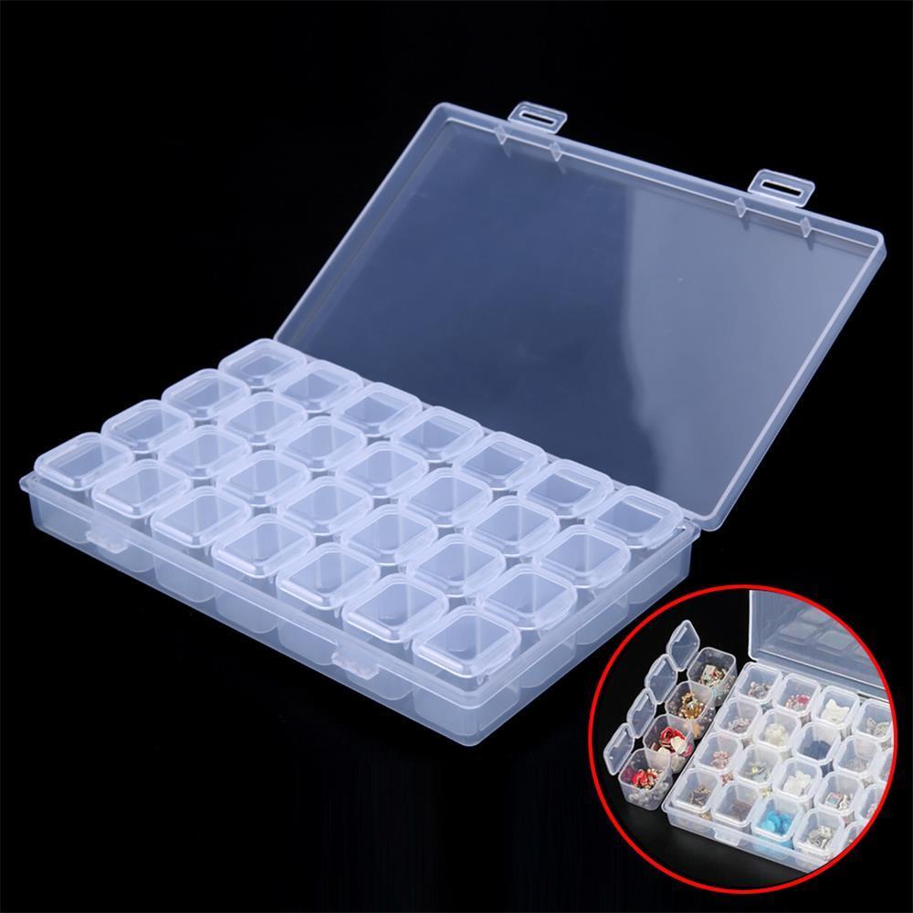 28 Slots Clear Plastic Beads Case Nails Rhinestones Organizer Jewelry Storage Box