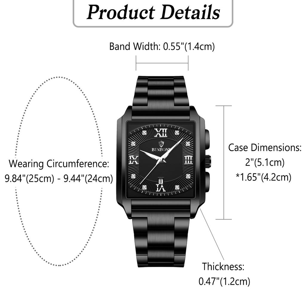 Watch Seiko Copy Square Rectangular Dial Upgrade Waterproof Quartz Watch Stainless Steel Adjustable Business Daily Black Men's Watch