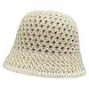 Solid Color Braid Bucket Hat For Women Summer Hollow Out Breathable Beach Hat Knit Dome Fisherman Caps Lady Sunshade Panama Cap