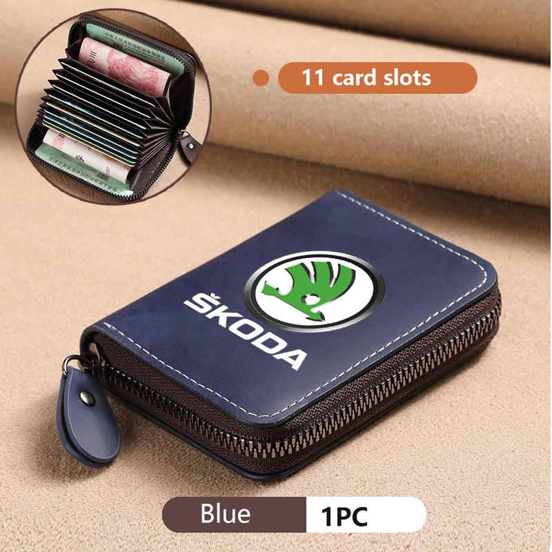 For Skoda Car Leather Wallet Motor ID Credit Card Ticket Storage Bag Octavia Superb RAPID FABIA KAMIQ KAROQ KODIAQ YETI kybf34