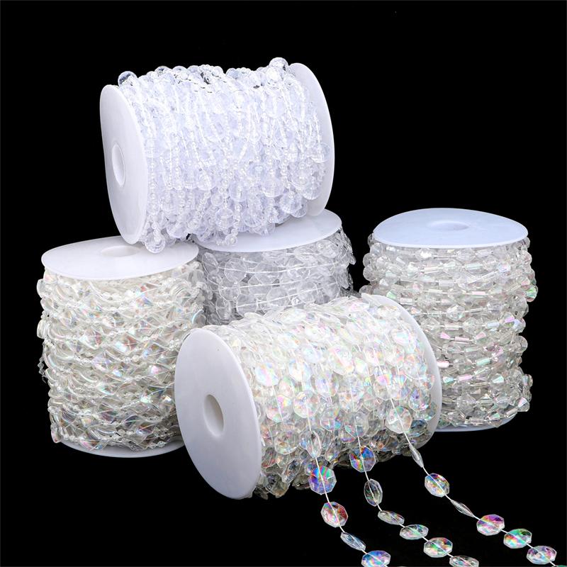 17-60Meter Imitation Pearl Acrylic Beaded Chain Trim Garland Strand for Door Curtain Wedding Decoration DIY Embellished Accessories
