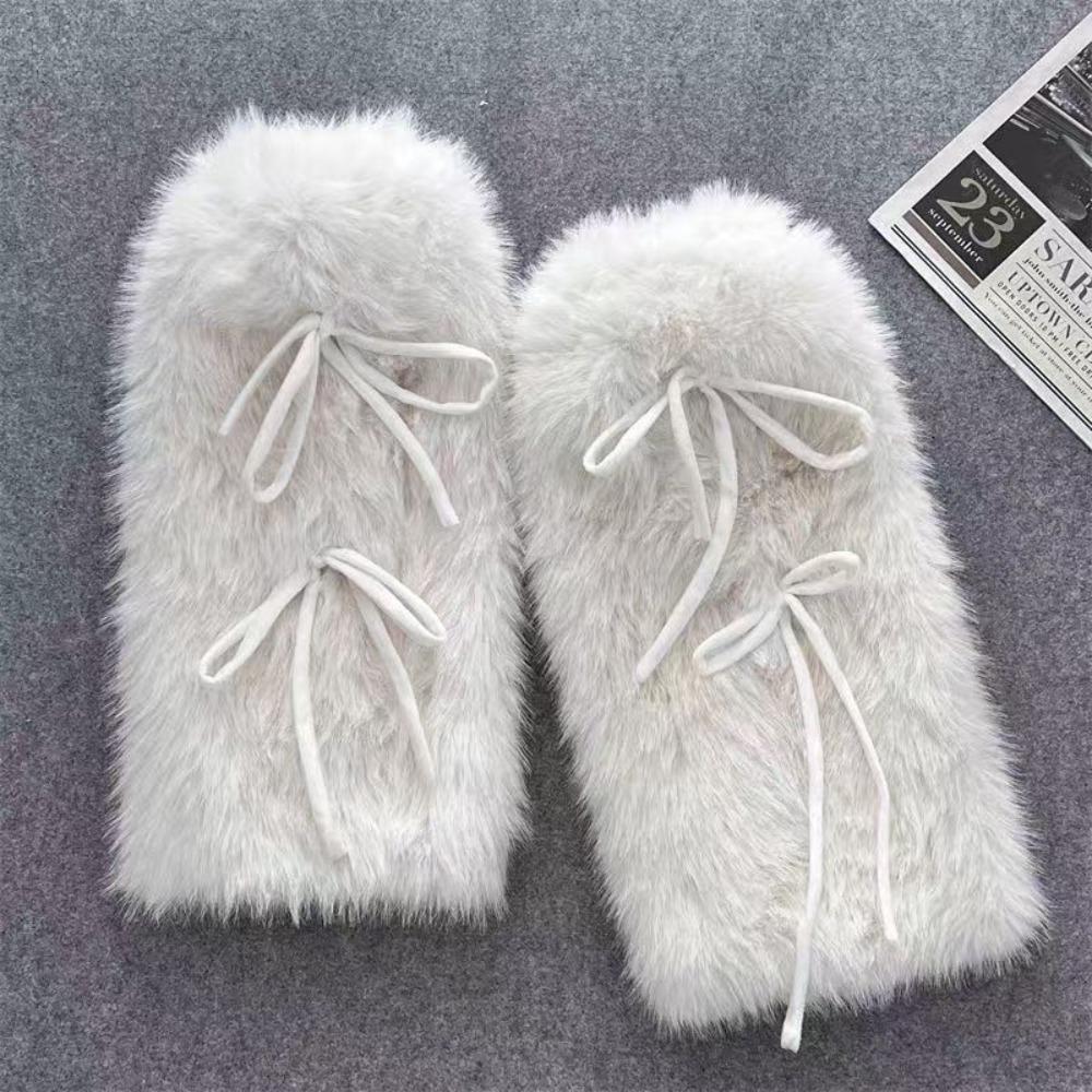 Fuzzy Plush Boot Cuffs Bowknot Ribbon Plush Stockings JK Boot Cover  Sweet Harajuku Style