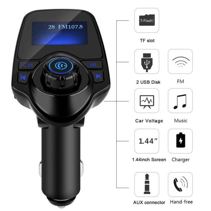Qiilu Kit voiture Bluetooth T11 Bluetooth Kit mains libres sans fil pour voiture Lecteur MP3 Transmetteur FM Chargeur USB