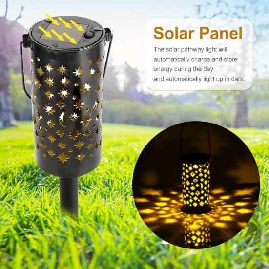 6Pcs Solar Pathway Lights Outdoor Waterproof Garden Decor Hollow Moon Star Lighting LED