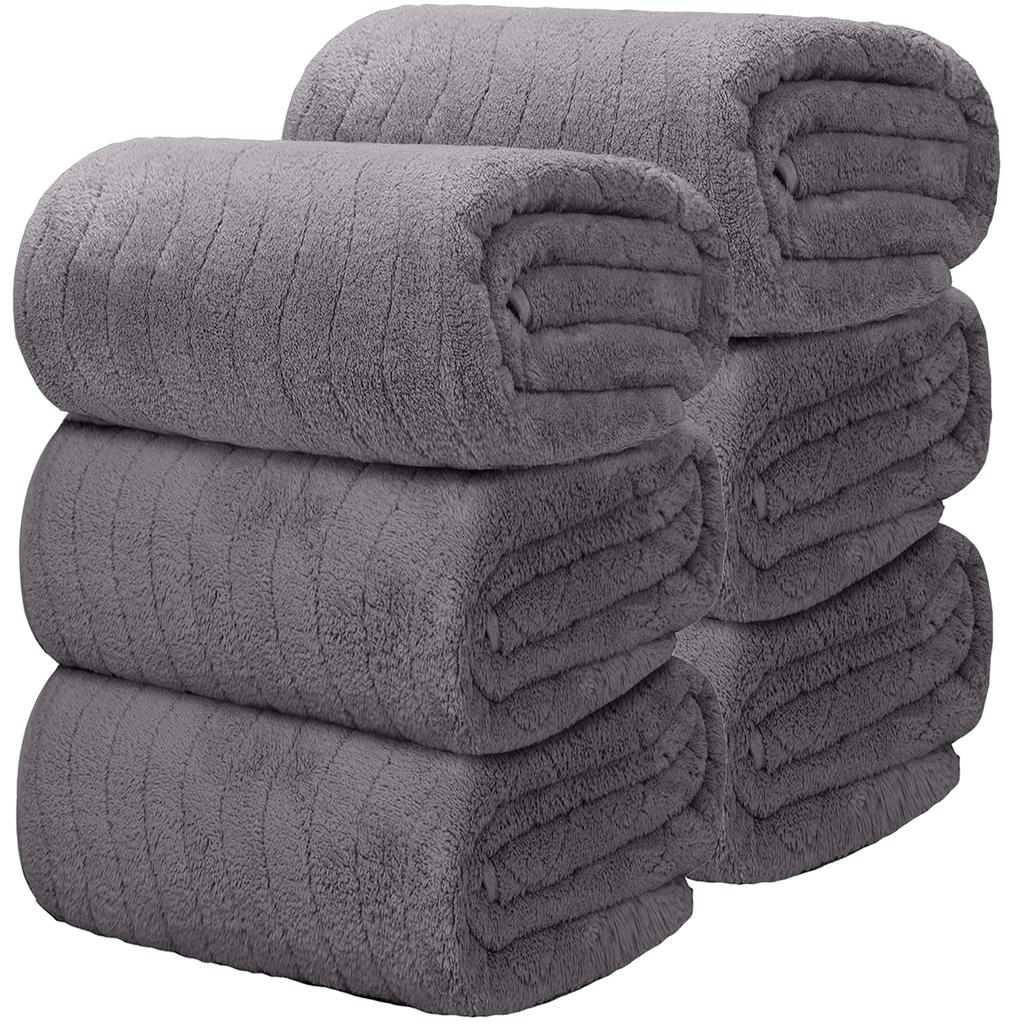 Bath Towels Dark Soft To the for Beauty Commercial Durable After Bath Products [HOSUR 6-piece Set, Gray] Fluffy, Large, Absorbent, Quick-drying,