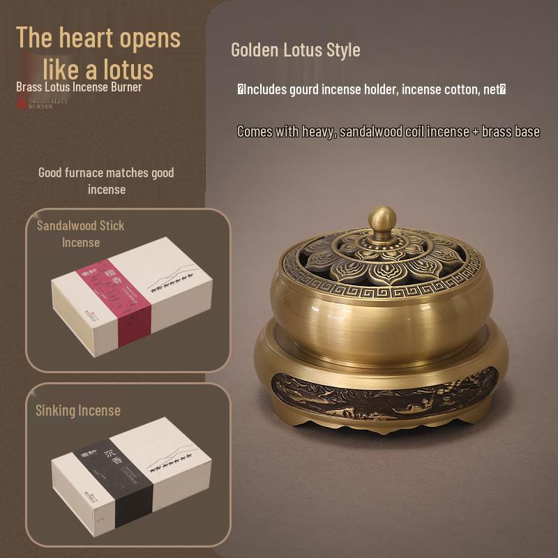 Pure Copper Incense Burner: Indoor Household Use for Agarwood & Sandalwood Fumigation, Includes Tray and Incense Seal.