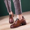 First Layer Cowhide Loafers Women's Spring and Autumn New British Style Retro Lace-up Wedge Small Leather Shoes Women's Shoes Single Shoes Women