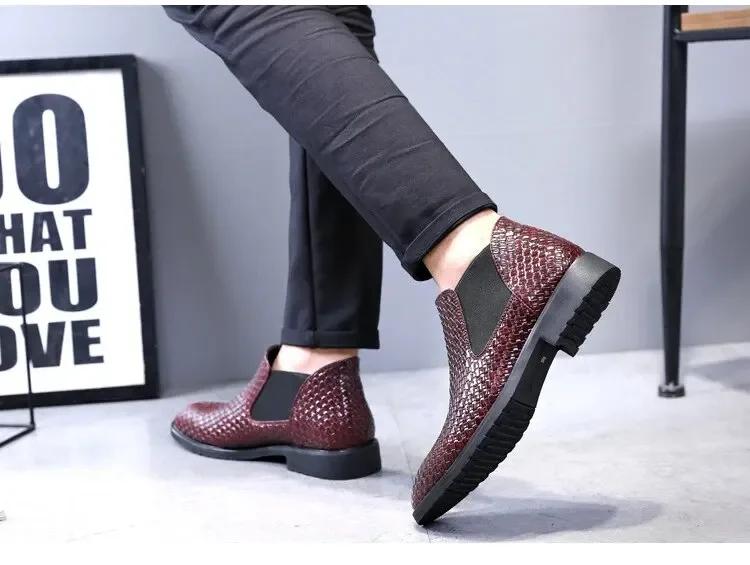 Модная европейская и американская обувь челси, мужские кожаные ботинки, ковбойские ботинки, кожаные повседневные деловые мужские ботинки броги