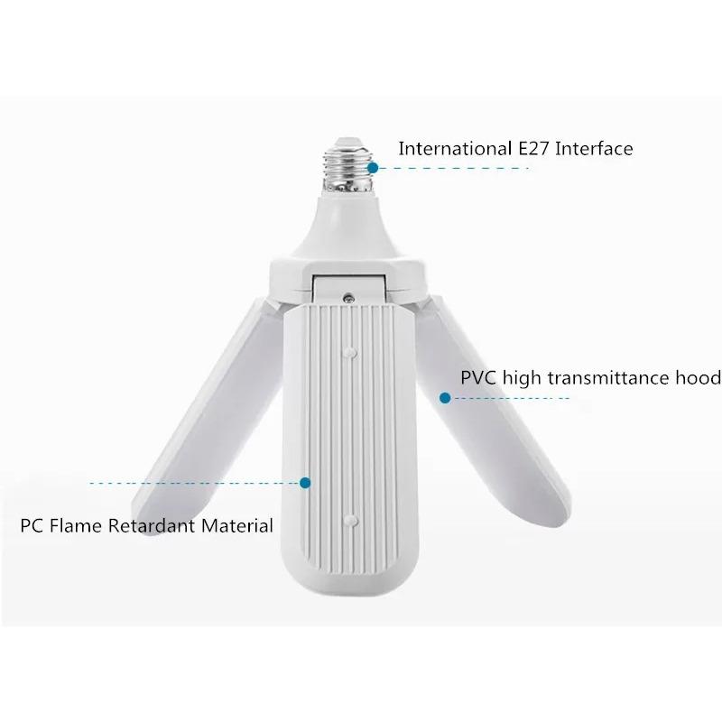 Светодиодная складная лампа для гаража E27 с винтовым цоколем, широким диапазоном напряжения, высокой мощностью, высокой яркостью и постоянным током, лампа-летающая тарелка