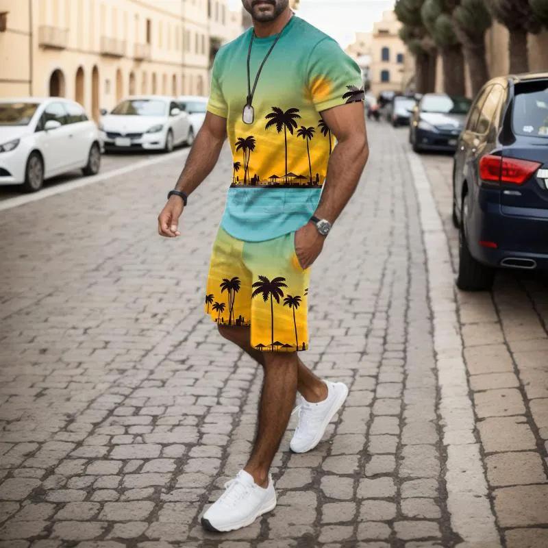 Летняя модная мужская футболка дорожный комплект спортивные костюмы повседневная футболка с короткими рукавами в праздничном стиле + шорты брюки костюмы мужская одежда