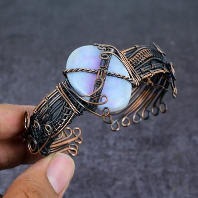 Браслет-манжета из натурального камня ангелит с медной проволокой, регулируемый W5T23