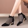 Fashion Pointed Toe Mesh Hollow Breathable Black With Medium Heels Women's Sandals Original New Fashion Anti Slip Hot Daily Ladies Shoes