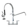 Commercial Faucet with Pre-Rinse Sprayer, 21" Height, 8" Center, 12" Swing Spout, Wall Mount Kitchen Sink Faucet