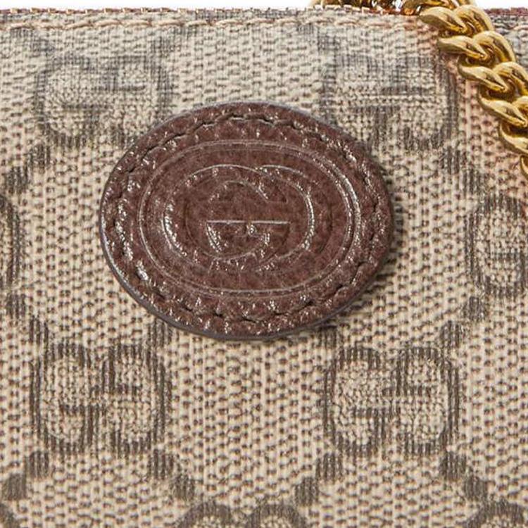 Gucci Кошелек женский с логотипом Double G, украшенный клубникой, из канваса и кожи, коричневый 726253-FABD5-9870
