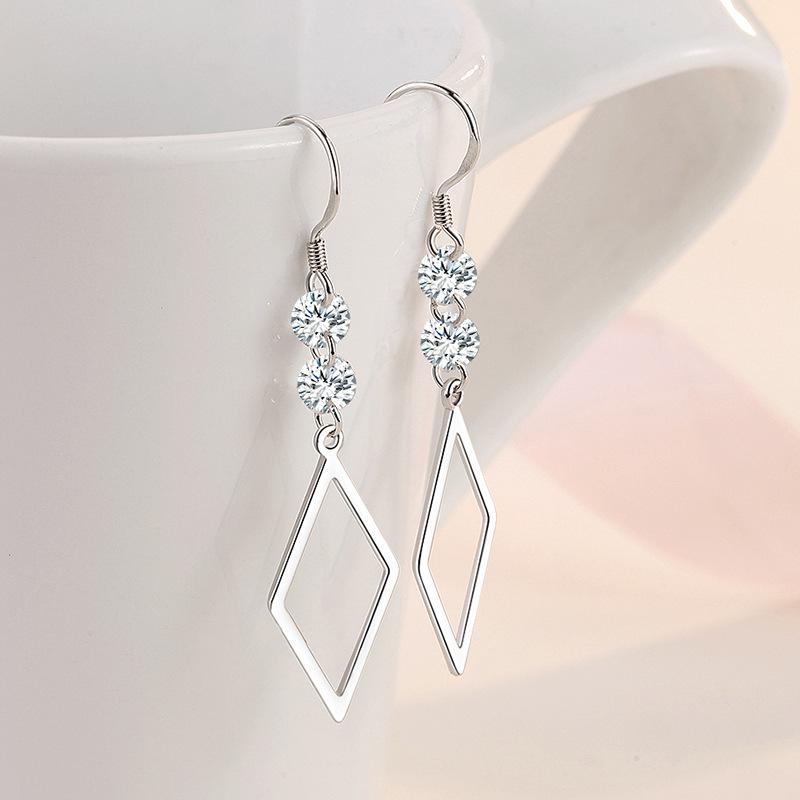Exquisite Female Earrings 925 Sterling SIlver Geometric Mosaic Cubic Zircon Long Tassel Earrings for Women Fashion Statement