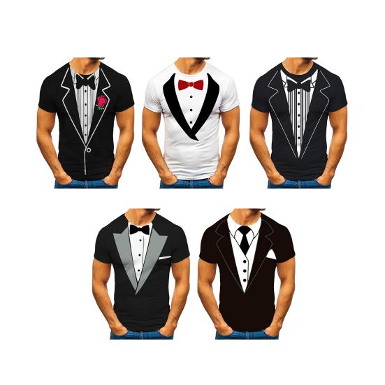Мужская футболка, имитация костюма-двойки, пуловер, топы с круглым вырезом, короткий рукав, дышащая повседневная одежда