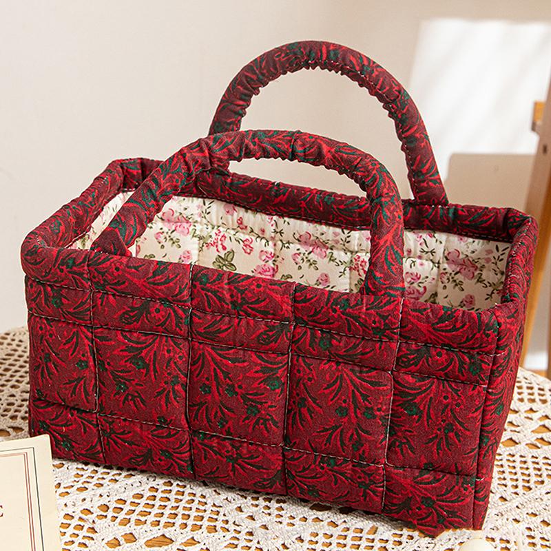 Floral Pattern Storage Basket Women Large Capacity Fabric Sweet Laundry Baskets With Easy Carry Handles Hampers Travel Tote Bag+