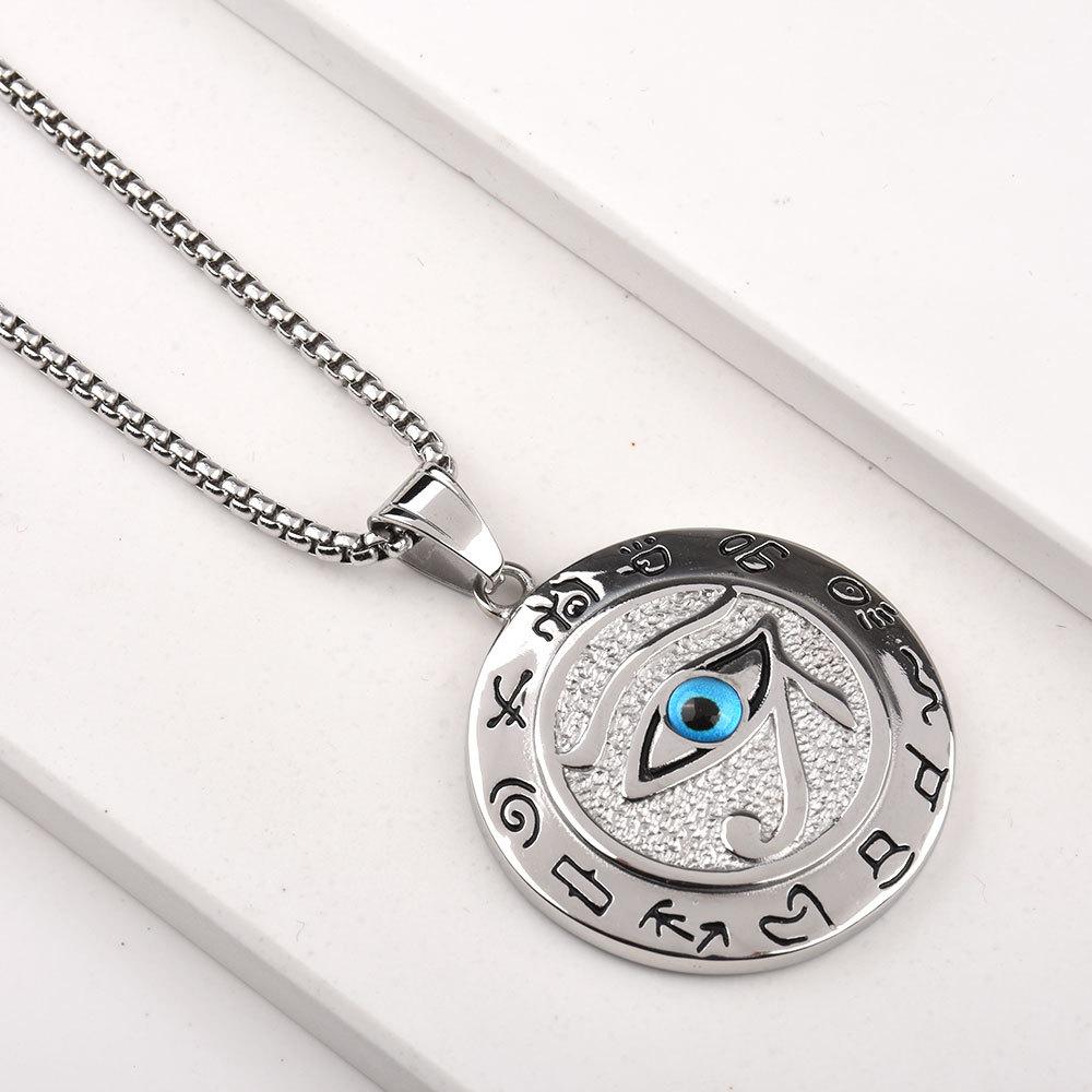 Egyptian Eye of Horus Pendant Gold Silver Color Stainless Steel Round Necklace for Women/Men Ancient Egypt Jewelry Gift