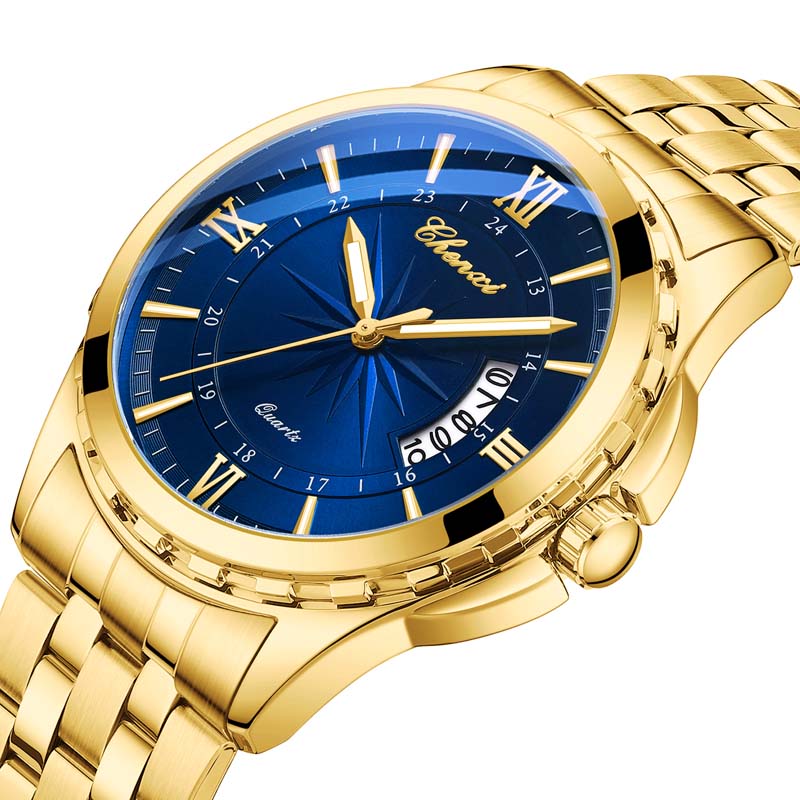 CHENXI Brand Gold Man Watch Fashion Business Waterproof Calendar Quartz Wristwatch Men's Clock Stainless Steel Watchband