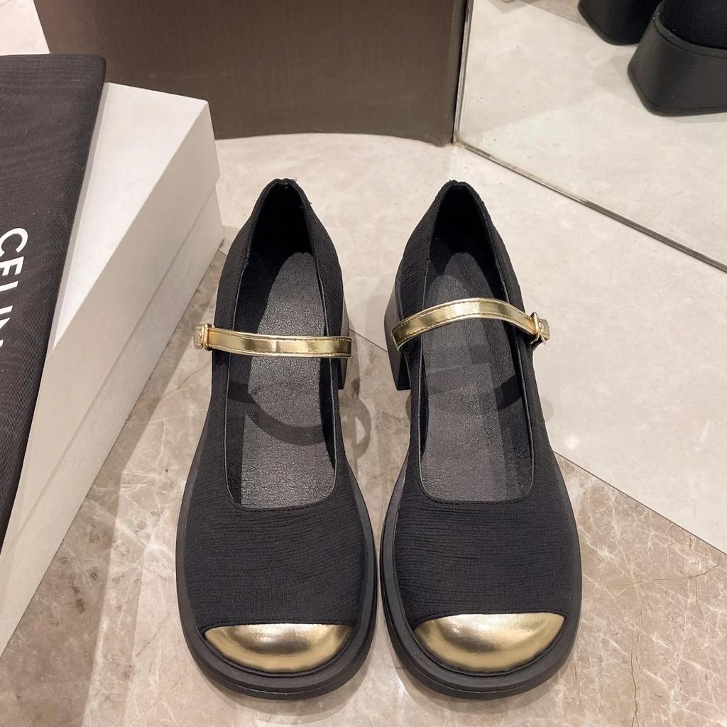 Summer Retro Low Heel Mary Janes Women Shoes Fashion Buckle Thick Heels Pumps Woman Round Toe Party Dress Shoes2024
