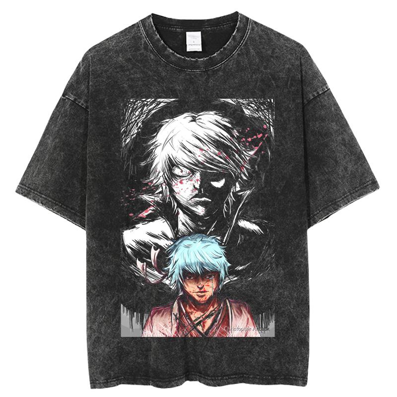 Gintama Манга Графическая Футболка Саката Гинтоки С Принтом Футболка Винтажная Стиранная Оверсайз Футболка Мужская Одежда Футболки с Коротким Рукавом