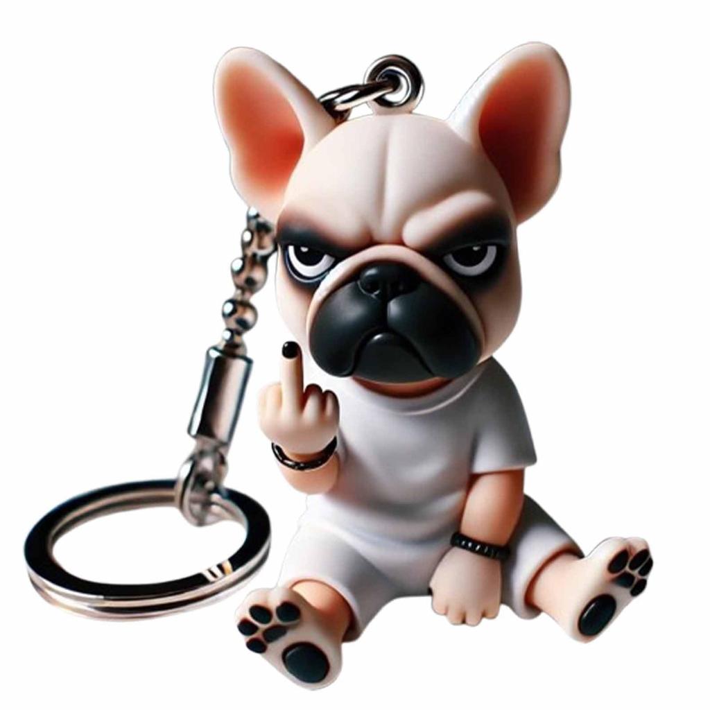 Funny French Bull Dogs Keychain,Creative Middle Finger Bull Dogs Keychains,Cool Portable Dog Decortion
