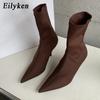 Fashion Eilyken New Spring Autumn Stretch Fabric Women Ankle Boots Sexy Pointed Toe High Heels Fashion Female Socks Pumps Shoes