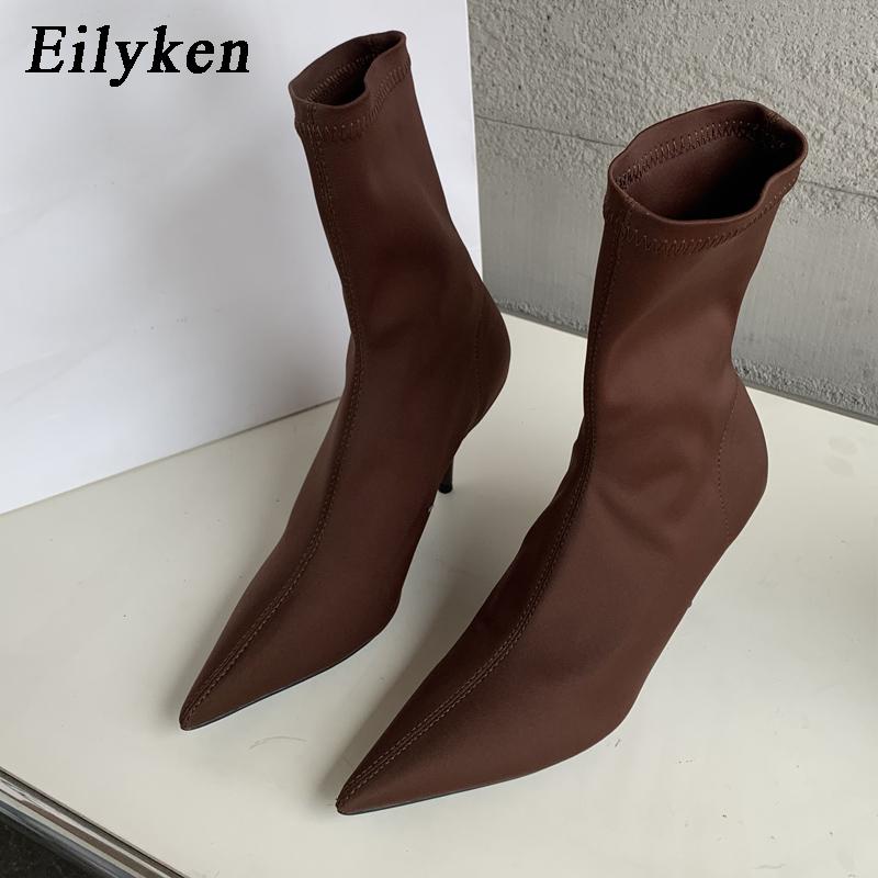 Fashion Eilyken New Spring Autumn Stretch Fabric Women Ankle Boots Sexy Pointed Toe High Heels Fashion Female Socks Pumps Shoes