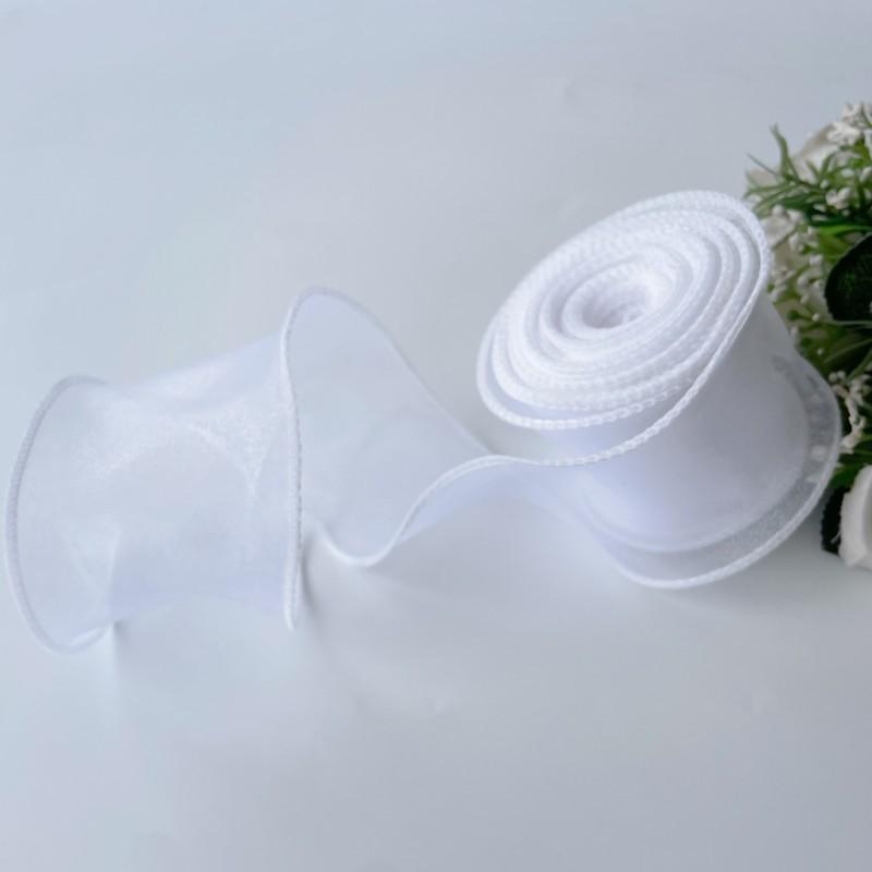 Custom Hologram Sheer Chiffon Polyester White Pink Yellow Organza Ribbon Spool for Wedding Bouquets Wrapping