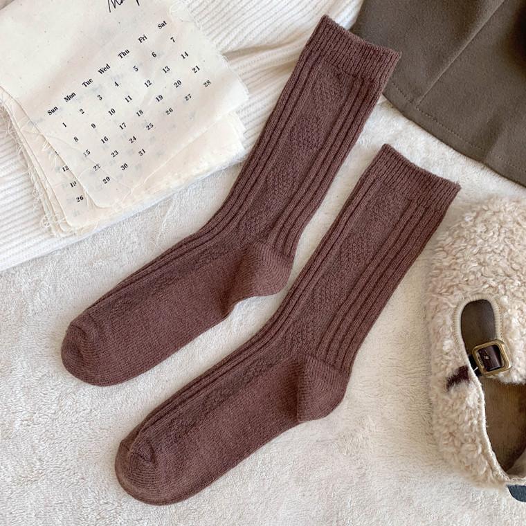 Толстые носки средней длины с ромбовидной сеткой, женские, белые, утолщенные, теплые, однотонные, повседневные, хлопковые носки в стиле колледжа