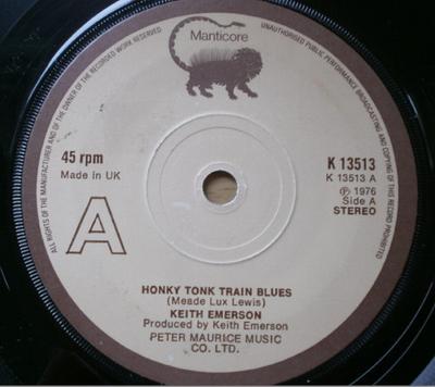 7-дюймовая пластинка КИТ ЭМЕРСОН - Honky Tonk Train Blues K13513 Manticore 1976 UK Рок Б/У