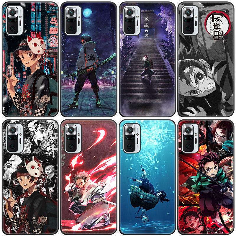 Силиконовый чехол для телефона с аниме Demon Slayer tanjiro для Xiaomi Redmi Note 11 10 9 8 Pro 11T 10T 10S 9S 8T 9 9A 9C 9T черный мягкий чехол