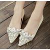 Мода Новая Корона Жемчуг мягкие Балетки Свадебная Обувь Острый Носок Женские Туфли Мокасины Низкий Жемчужный Каблук Женская Мода Роскошь Большой Размер 43