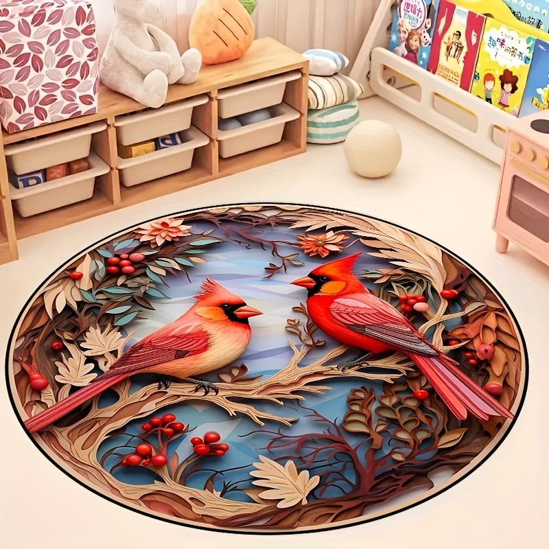 3D Art Birds Cardinal круглый ковер для дома, гостиной, спальни, ванной комнаты, кухни, дверной коврик, нескользящий ковер, который можно стирать в машине