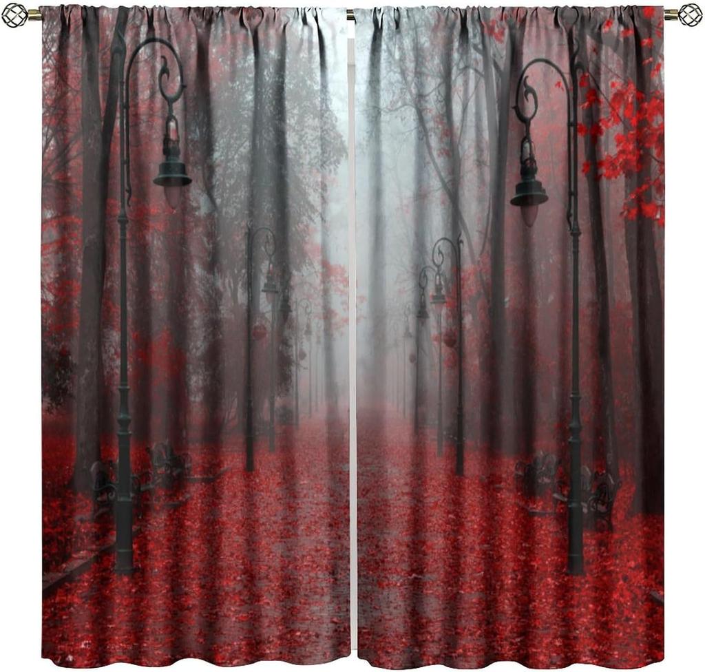 Gothic Dark Misty Forest Curtains, Mysterious Horror Foggy Dim Dead Jungle Under Strange Bright Moon,Thermal Insulation Blackout