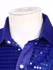 Men’s Stage Performance Sequined Shirt Turn-Down Collar Long Sleeve Patchwork Sparkly Top for Latin Jazz Dance Practice