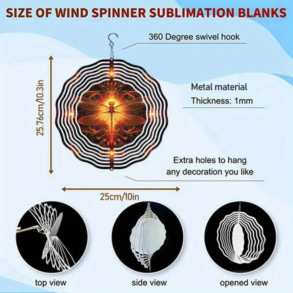 Laser Cut Metal Wind Spinner 3D Dragonfly Mandala Design Holographic Garden Decor Outdoor Hanging Rotary Wind Chime Gift