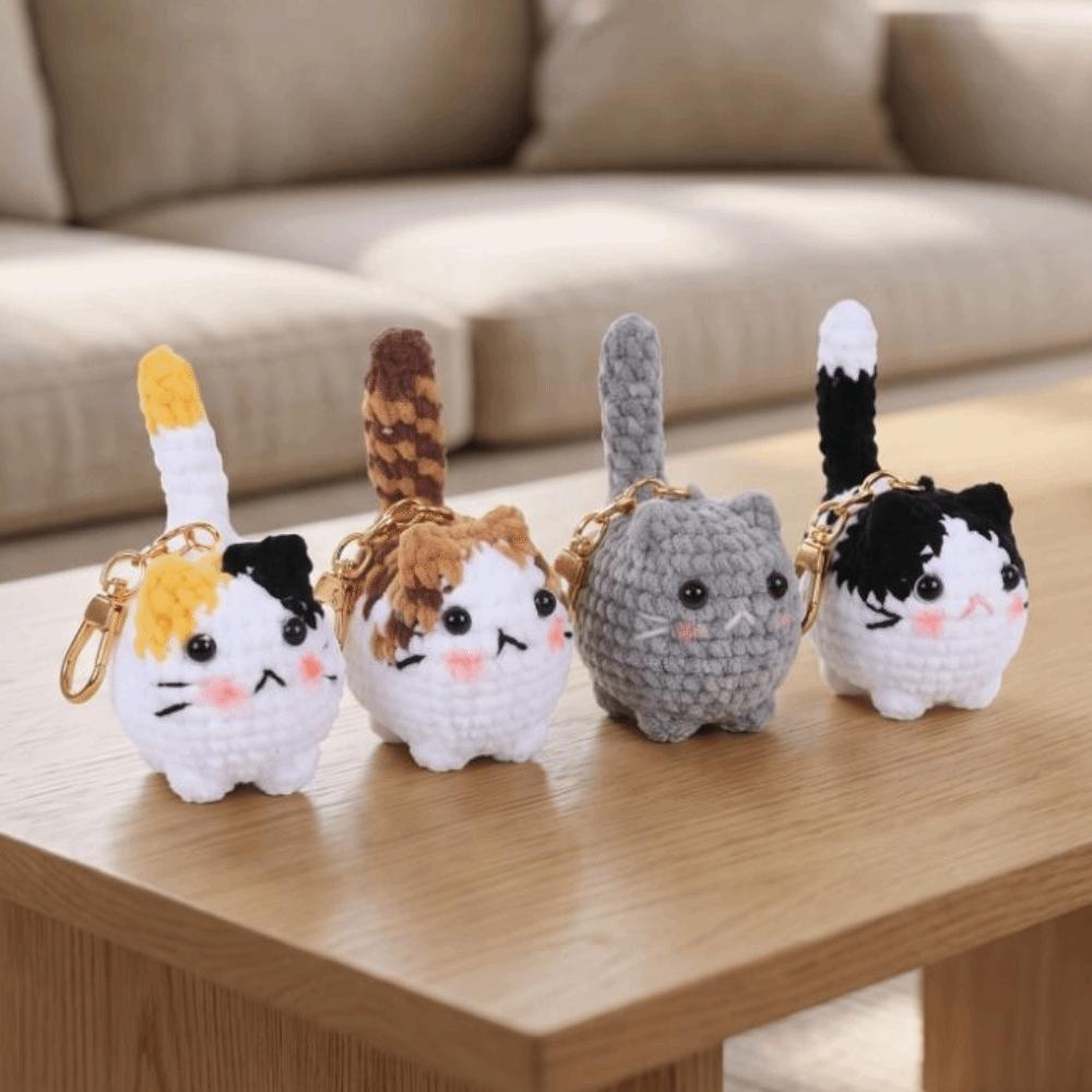 Animal Handwoven Cat Pendant Knitting Doll Cat Key Chain Crochet Kitten Keyrings Backpack