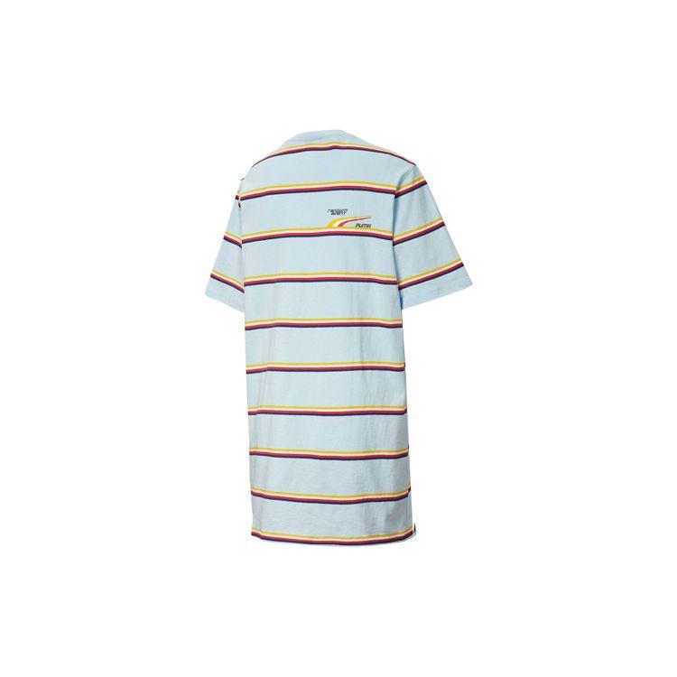 Puma X Ordet Dress Round Neck Colorful Striped Casual Sports Short Sleeve Dress Women Dresses Floral-Blue 598075-83