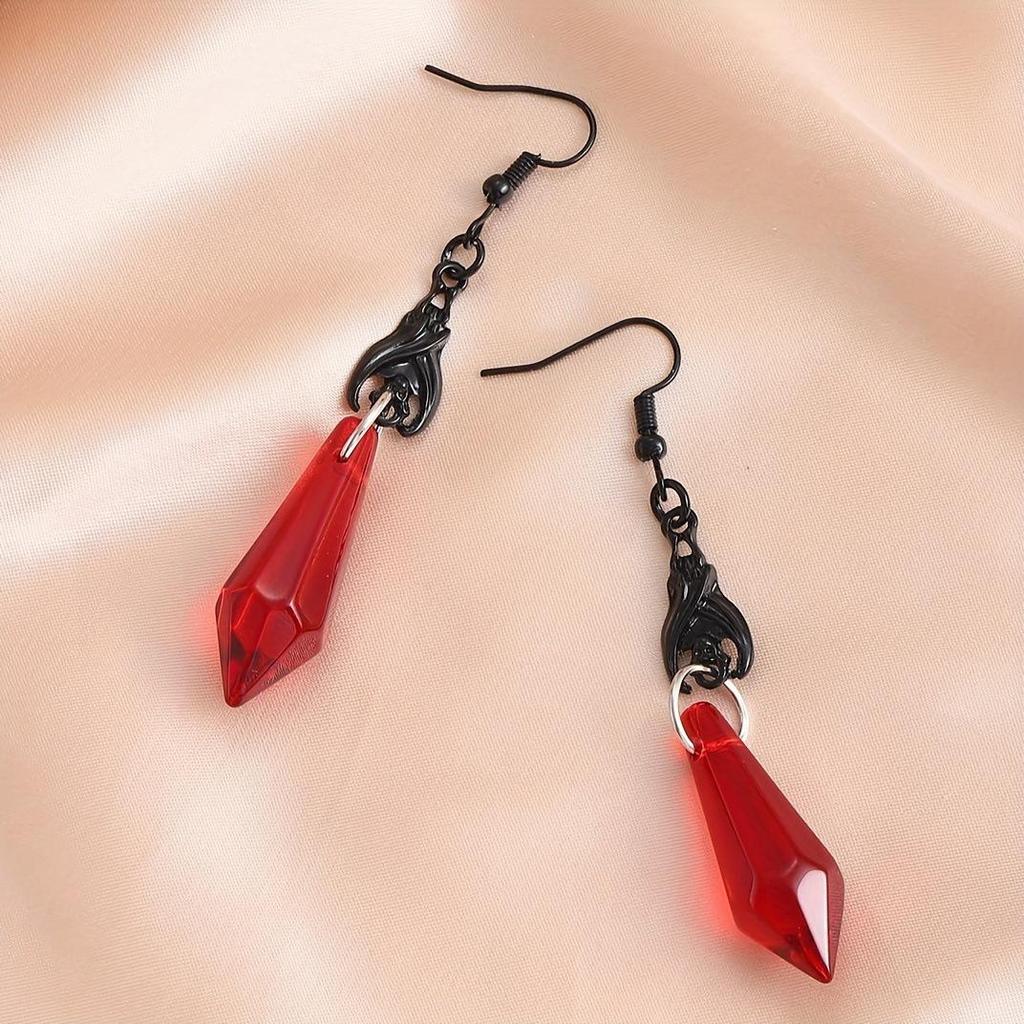 Geometric Bat Crystal Square Pillar Earrings
