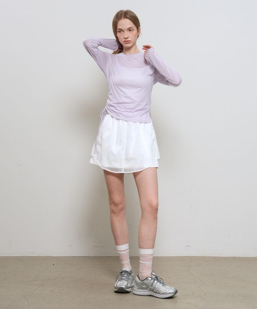 General Idea Sheer Shirred Layered Elastic Skirt [White] / Gf1Lsk508
