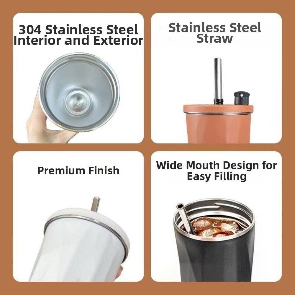 Creative Travel Insulated Tumbler 600ML with Straw Stainless Steel Thermal Mug Leak Proof with Lid Stainless Steel Coffee Cup