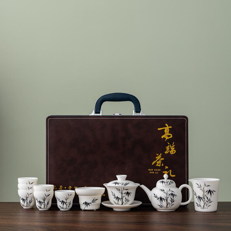 White ceramic hand-painted plain-fired suet jade porcelain tea set business company annual meeting high-end gifts