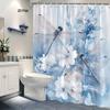 Watercolor Blue Floral Dragonfly Bathroom Shower Curtain Waterproof Nature Botanical Shower Curtain Liner for Modern Home Decor