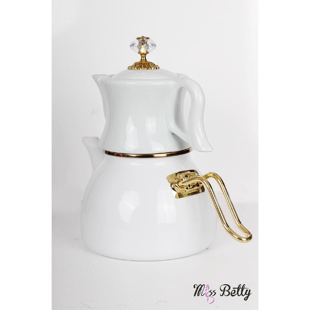 Enamel Teapot With Porcelain Teapot Dark Green