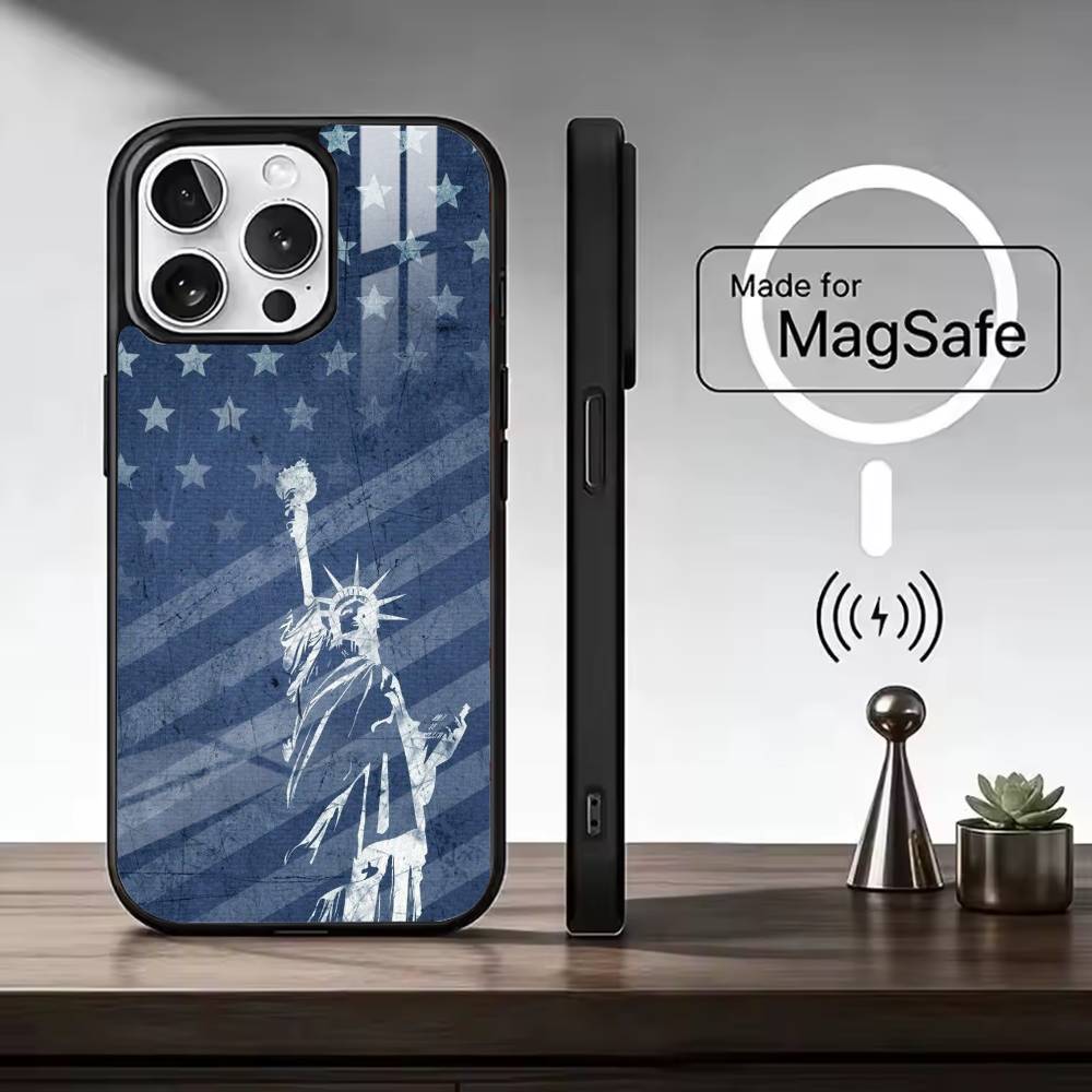 США A-Америка Флаг Чехол для телефона Для iPhone17,16,15,14,13,12,11 Plus,Pro Max, Новый Магнитный Беспроводной Заряд