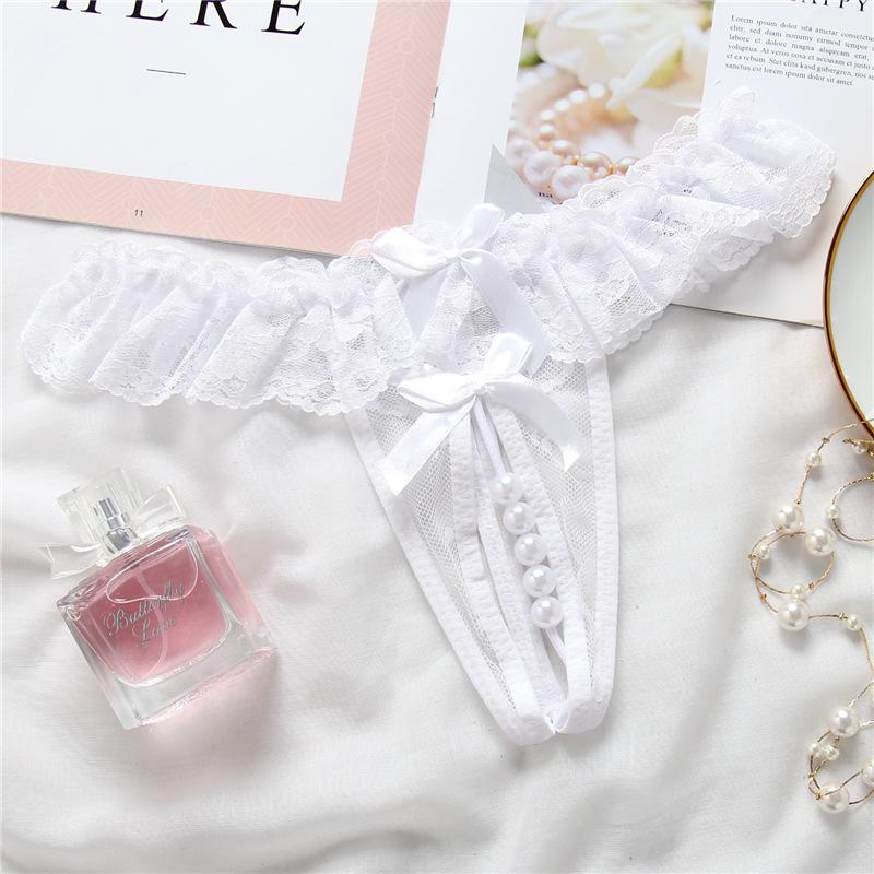 Free Shipping Plus Size 6 Color Lace Open Crotch Women Thong Massage Pearl Sexy Panties Lingerie Transparent Hot Beads Pants