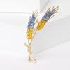 Beaut&Berry Rhinestone Ear of Wheat Brooches for Women Blue and Yellow Plant Pins Unisex Office Party Casual Accessories Gifts