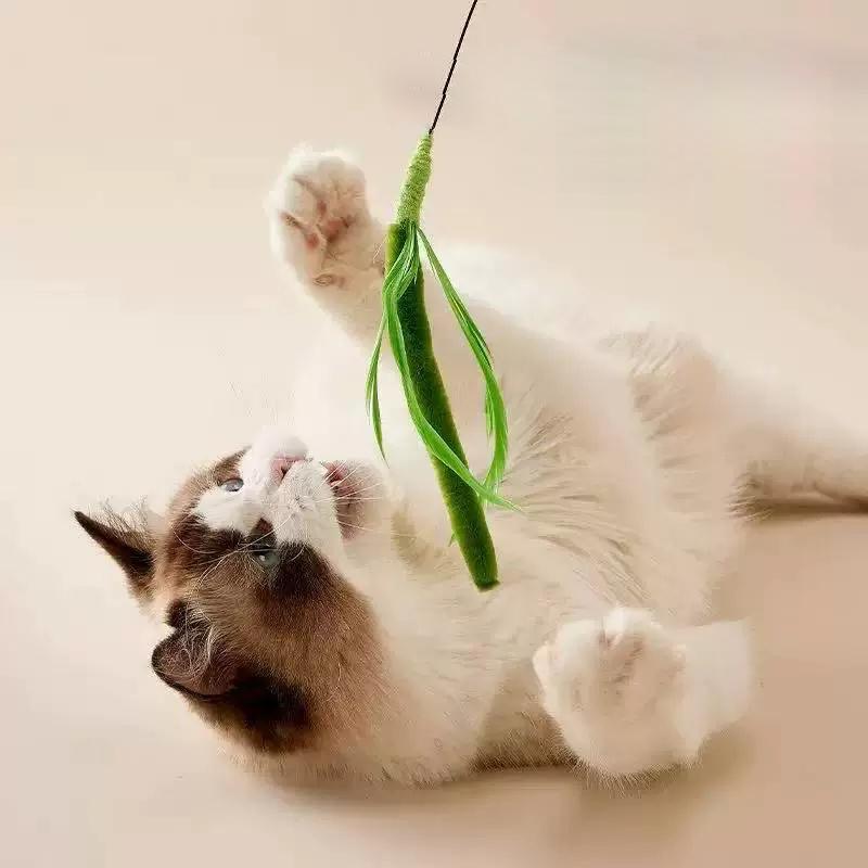 Набор игрушек-палочек для царапания, кусания и пинания, сменные насадки с зеленым цветом для дразнилки, интерактивная игрушка для , тревоги и