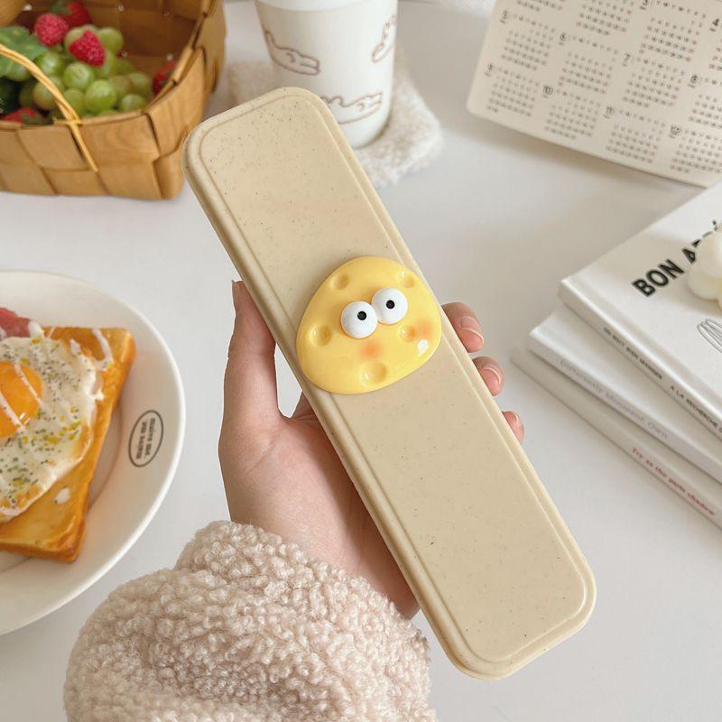 Симпатичная ложка для сыра из нержавеющей стали, вилка, палочки для еды из пшеницы, набор из трех предметов, студенческий детский портативный набор коробок для хранения посуды